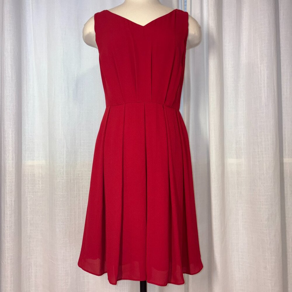 NAINGIRL Red Pleated Chiffon Sleeveless Midi Dress Size 2